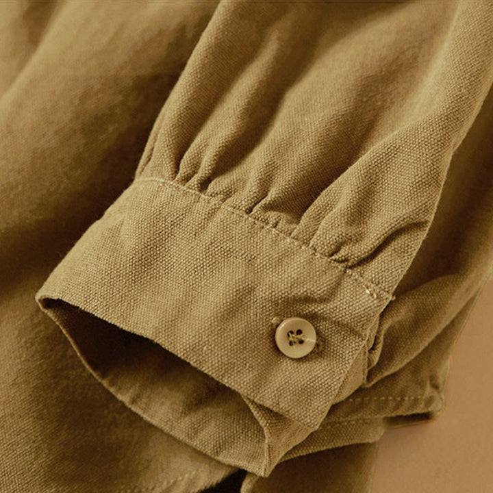 Camicia da donna in cotone a maniche lunghe con colletto rialzato e bottoni casual, motivo Buddha Stones - image 11