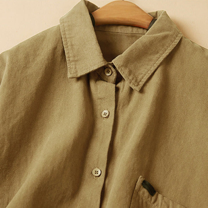 Camicia da donna in cotone a maniche lunghe con colletto rialzato e bottoni casual, motivo Buddha Stones - image 13