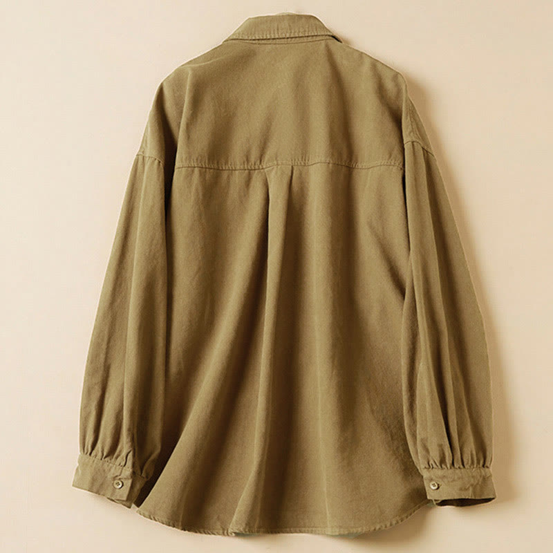 Camicia da donna in cotone a maniche lunghe con colletto rialzato e bottoni casual, motivo Buddha Stones - image 6