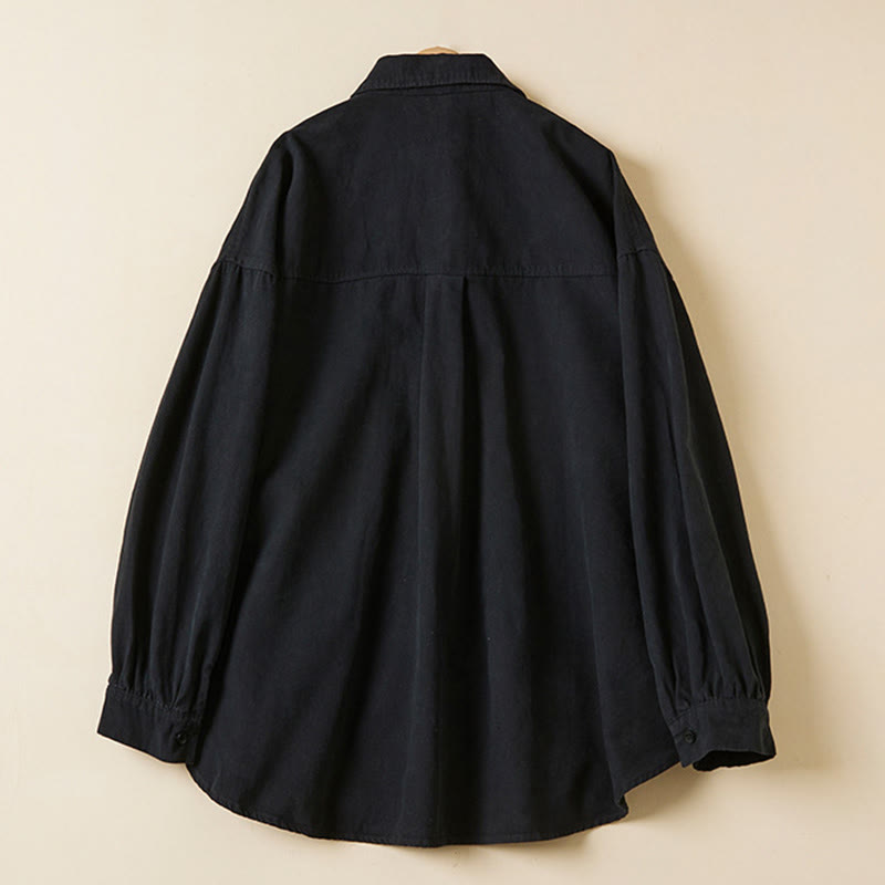 Camicia da donna in cotone a maniche lunghe con colletto rialzato e bottoni casual, motivo Buddha Stones - image 22