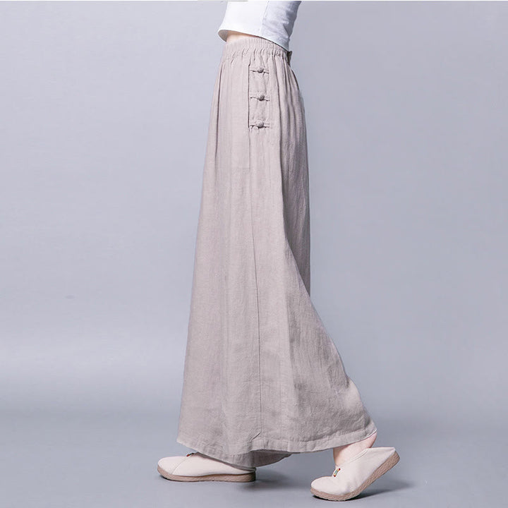Pantaloni larghi a vita alta con bottoni a rana e tasche Buddha Stones - Biancheria - US12, UK/AU16, EU44 (3XL) - image 0