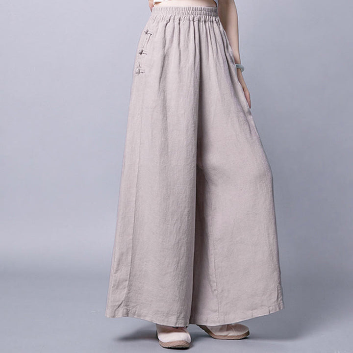 Pantaloni larghi a vita alta con bottoni a rana e tasche Buddha Stones - image 1