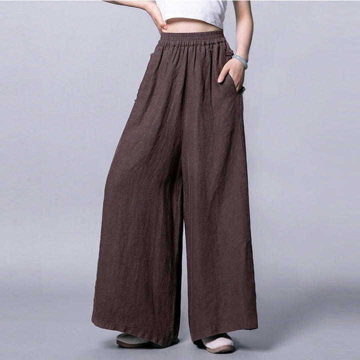 Pantaloni larghi a vita alta con bottoni a rana e tasche Buddha Stones - Marrone sella - US12, UK/AU16, EU44 (3XL) - image 9