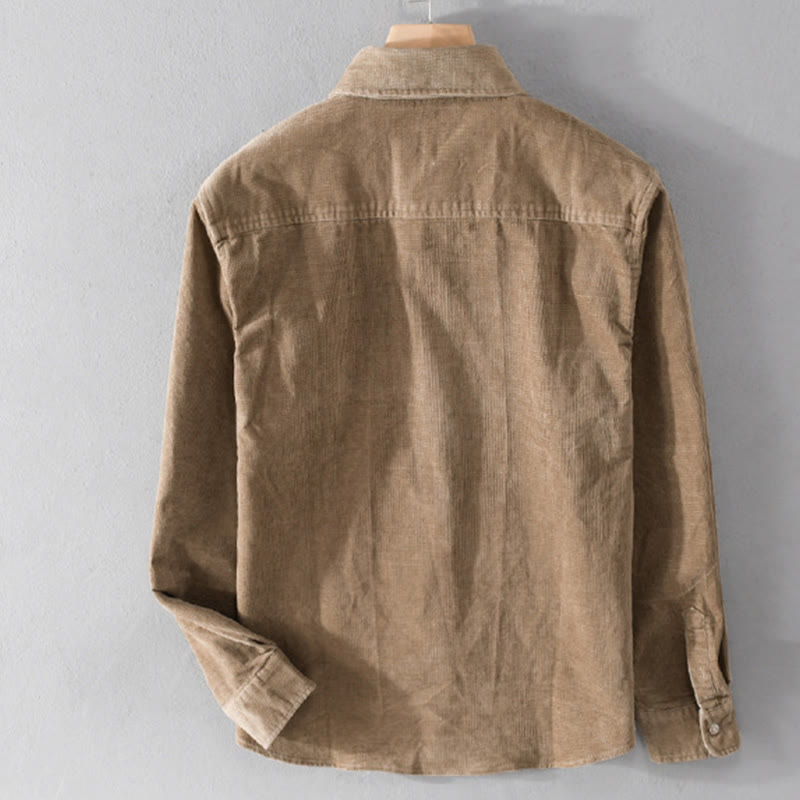 Giacca da uomo in velluto a coste casual con tasche, a maniche lunghe e tinta unita, in cotone spesso, con Buddha Stones - image 8