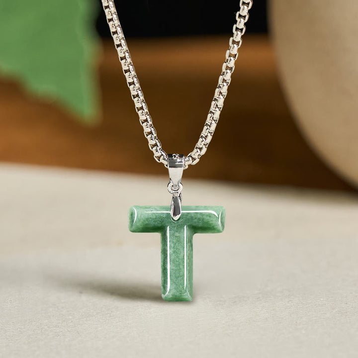 Collana con ciondolo della prosperità in acciaio al titanio con lettera AZ naturale Buddha Stones - T - image 28