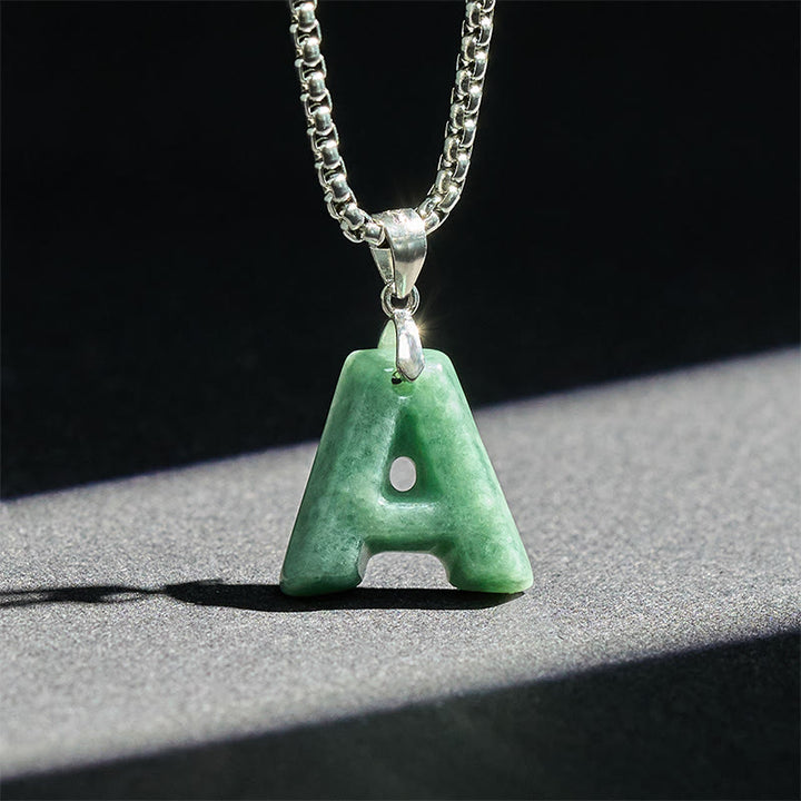 Collana con ciondolo della prosperità in acciaio al titanio con lettera AZ naturale Buddha Stones - image 2