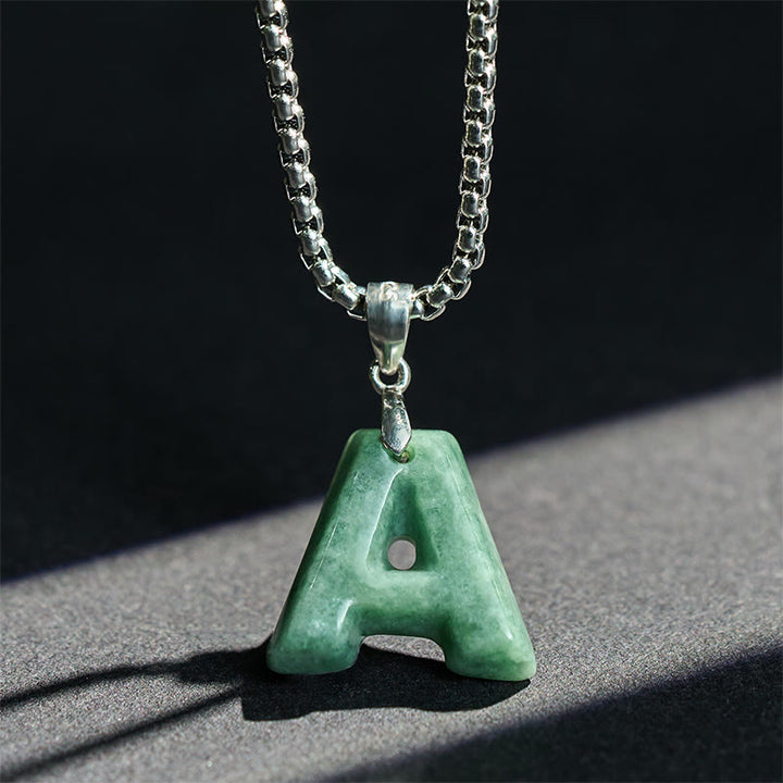 Collana con ciondolo della prosperità in acciaio al titanio con lettera AZ naturale Buddha Stones - image 3