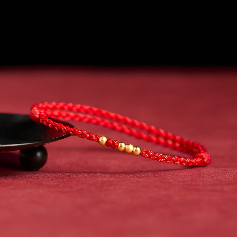 Bracciale regolabile con perline di collegamento in corda rossa placcate in argento sterling 925 Buddha Stones - image 1