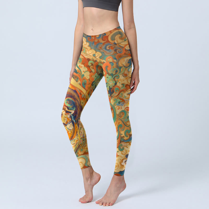Leggings da palestra con stampa di nuvole di fate, modello Buddha Stones, pantaloni da yoga da donna - Oro - US18, UK/AU22, EU50 (4XL) - image 0