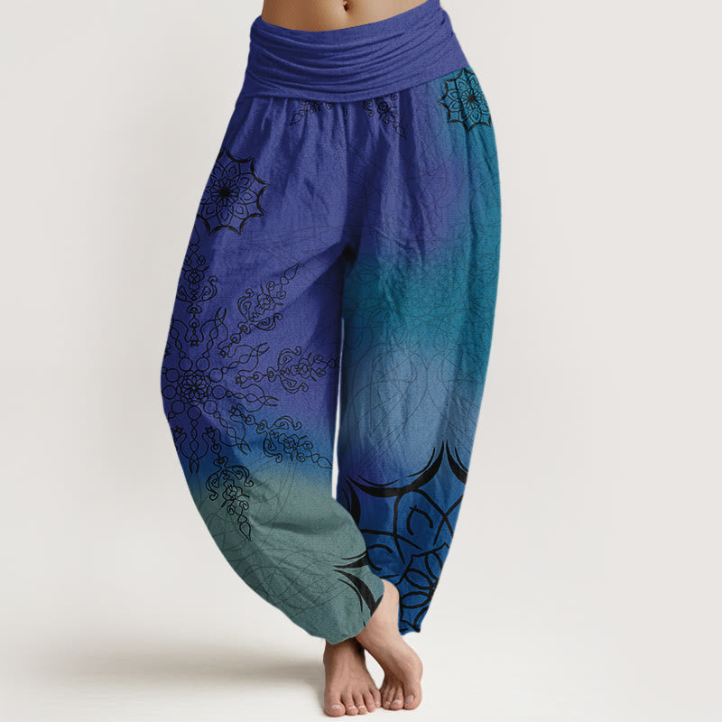 Pantaloni harem da donna con elastico in vita e motivo mandala in cotone dai colori vivaci, con Buddha Stones - Blu Ardesia - US16, UK/AU20, EU48 (3XL) - image 8