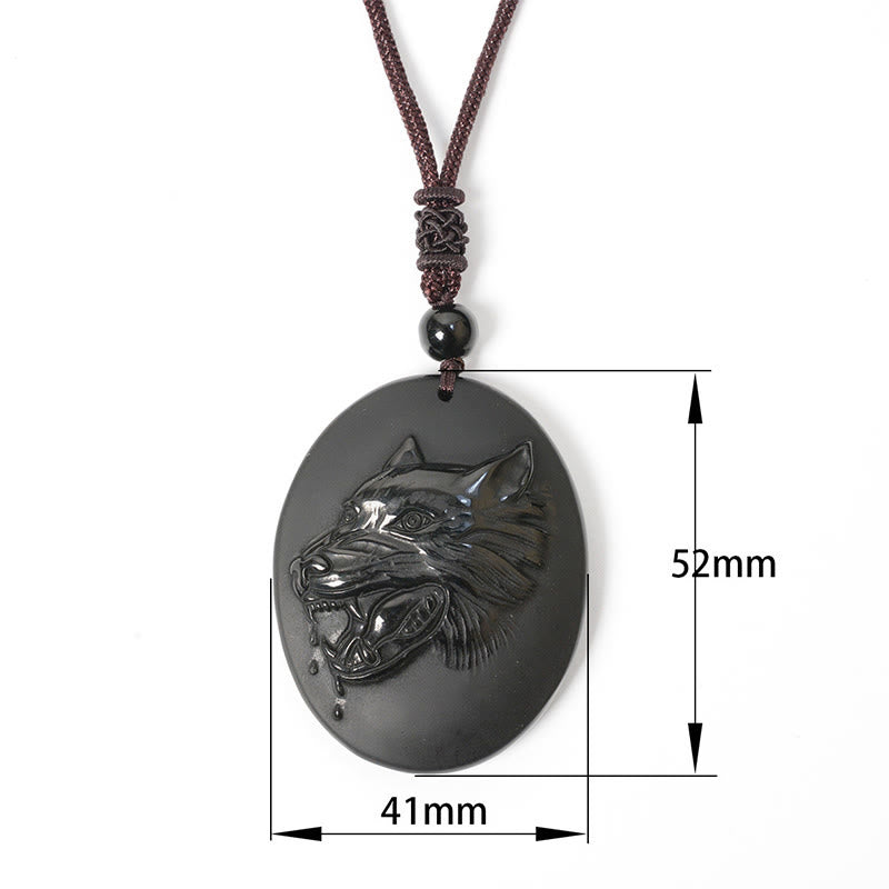 Collana con ciondolo a forma di testa di lupo in ossidiana nera naturale Buddha Stones e forza - image 8