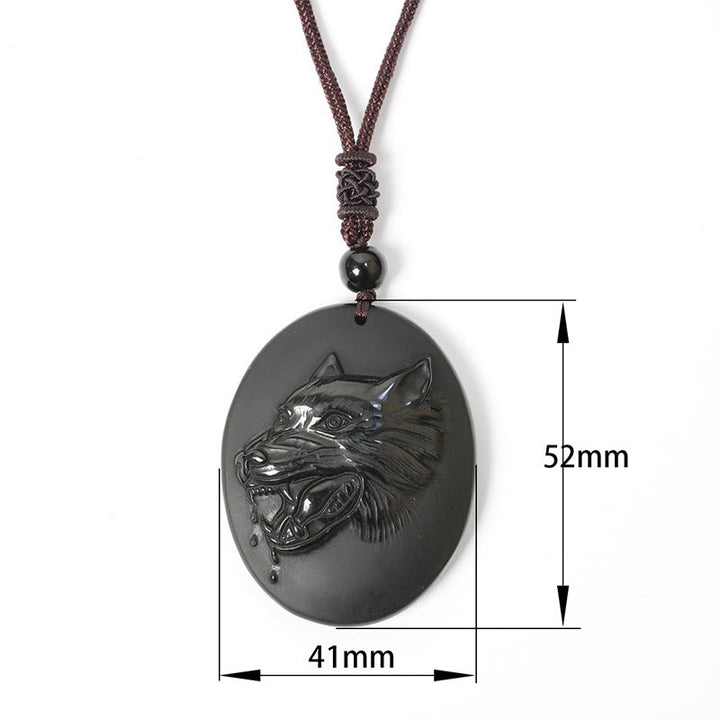 Collana con ciondolo a forma di testa di lupo in ossidiana nera naturale Buddha Stones e forza - image 8
