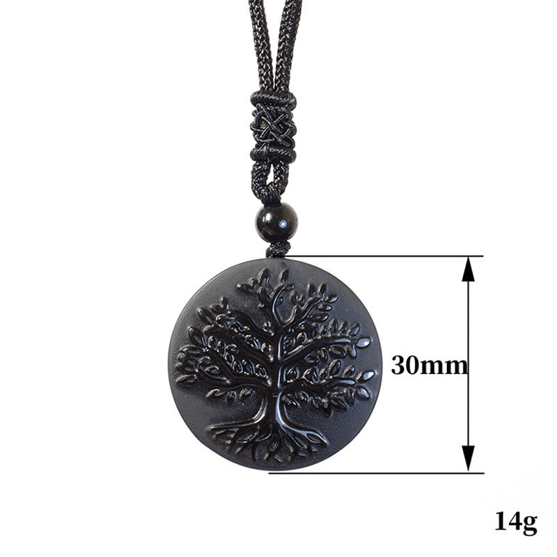 Collana con ciondolo in ossidiana nera con motivo naturale dell'albero della vita Buddha Stones - image 6