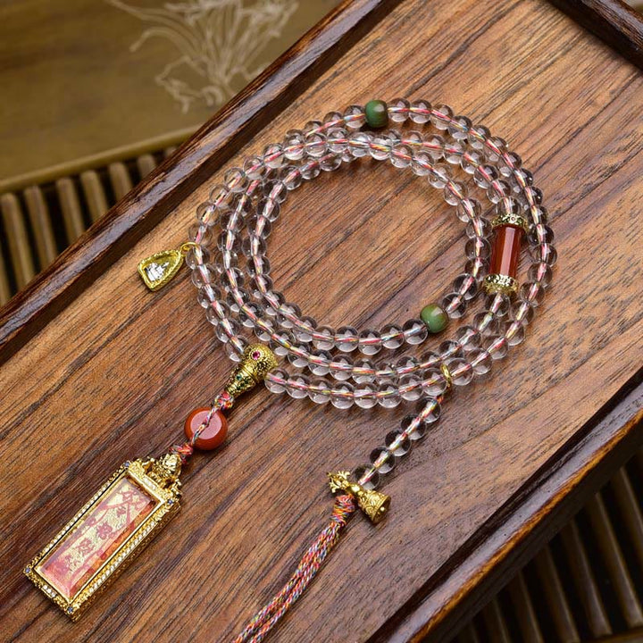 Buddha Stones 108 perline Liuli Crystal Dzi Bead Agata Blessing Nappa Mala - Fibbia della pace in agata rossa - 6 millimetri - image 11