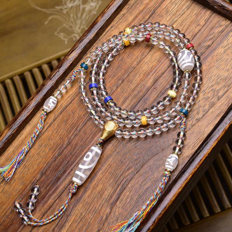 Buddha Stones 108 perline Liuli Crystal Dzi Bead Agata Blessing Nappa Mala - Perlina Dzi bianca - 6 millimetri - image 13