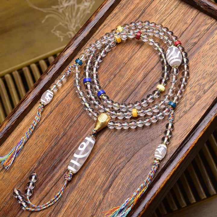 Buddha Stones 108 perline Liuli Crystal Dzi Bead Agata Blessing Nappa Mala - Perlina Dzi bianca - 6 millimetri - image 13