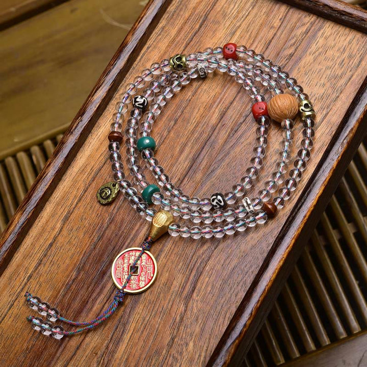 Buddha Stones 108 perline Liuli Crystal Dzi Bead Agata Blessing Nappa Mala - I fantasmi della montagna spendono soldi - 6 millimetri - image 16