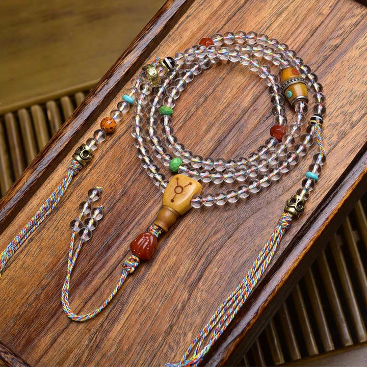 Buddha Stones 108 perline Liuli Crystal Dzi Bead Agata Blessing Nappa Mala - Mano del Buddha in agata rossa - 6 millimetri - image 17