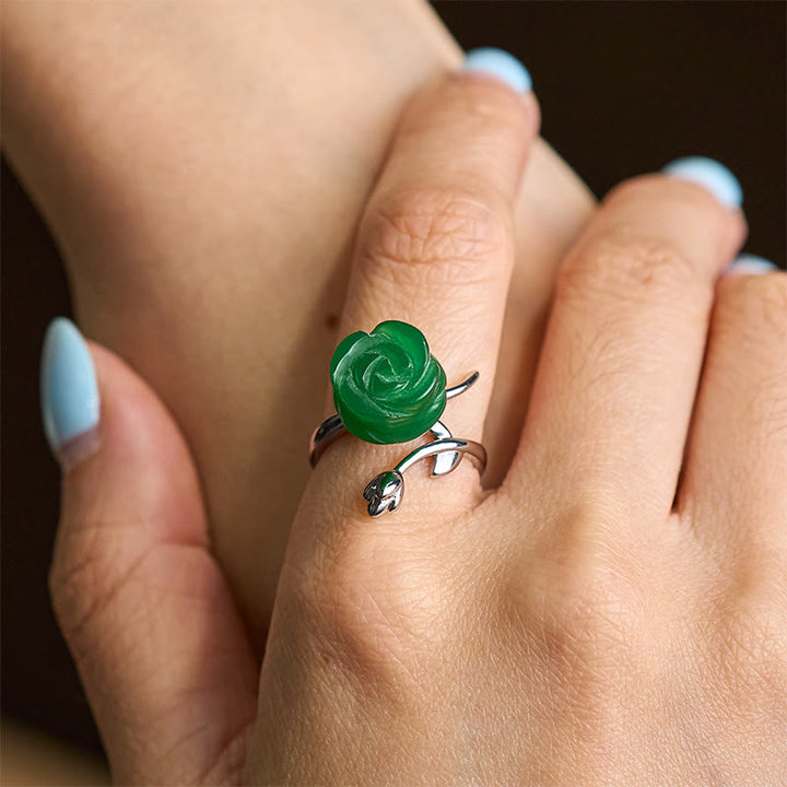 Anello regolabile in argento placcato rame con Buddha Stones , diaspro verde rosa - image 5