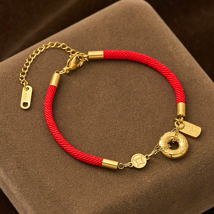 Bracciale con Buddha Stones Peace Buckle Attract Fortuna Titanium Steel Red String Connection - Cordino rosso (circonferenza del polso: 15-20 cm) - image 0