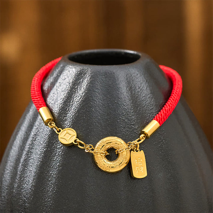 Bracciale con Buddha Stones Peace Buckle Attract Fortuna Titanium Steel Red String Connection - image 3