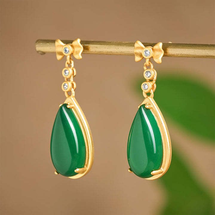 Buddha Stones Waterdrop Design in diaspro verde placcato in rame e oro - image 3
