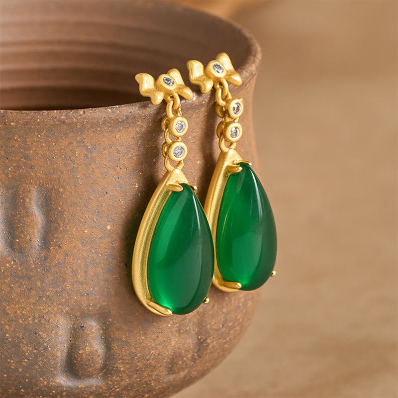 Buddha Stones Waterdrop Design in diaspro verde placcato in rame e oro - image 1