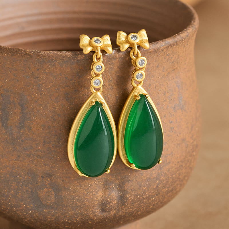 Buddha Stones Waterdrop Design in diaspro verde placcato in rame e oro - Diaspro verde (dimensioni: 10*30 mm) - image 0