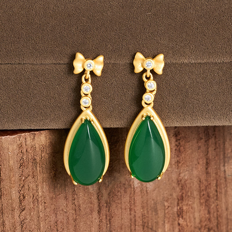 Buddha Stones Waterdrop Design in diaspro verde placcato in rame e oro - image 4