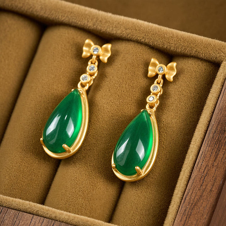 Buddha Stones Waterdrop Design in diaspro verde placcato in rame e oro - image 2