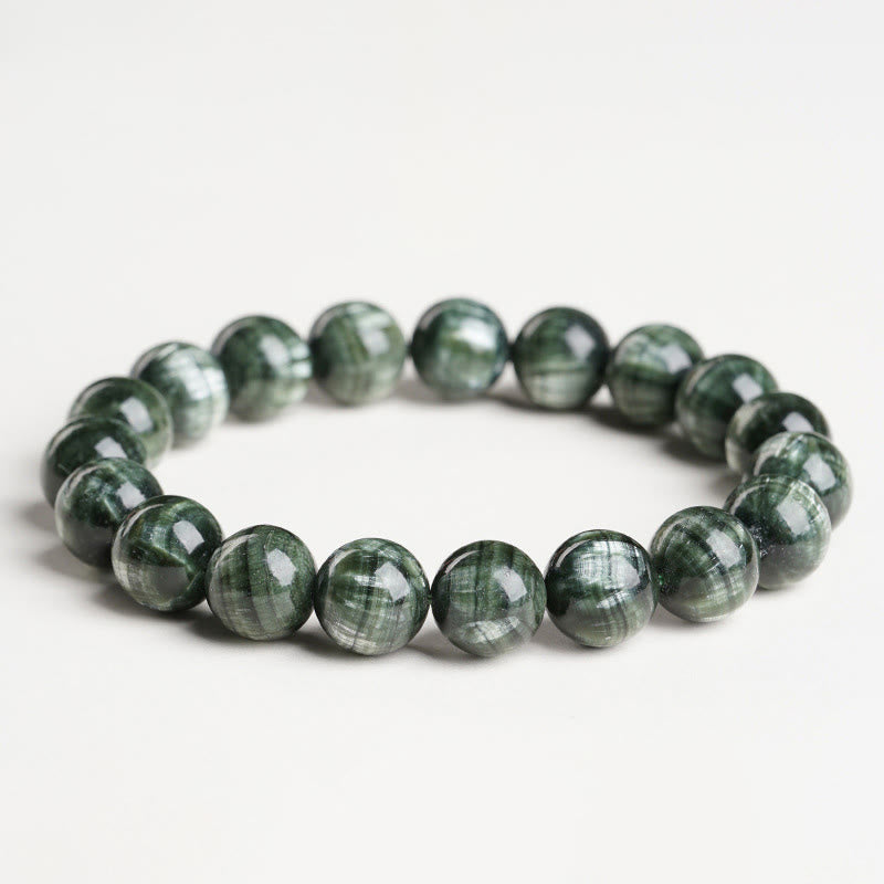 Braccialetto di perline rotonde in serafinite naturale Buddha Stones per l'equilibrio emotivo - Serafinite (circonferenza del polso: 14-17 cm) - 11 millimetri - image 0