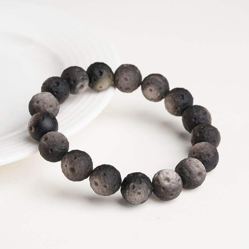 Braccialetto di protezione con perle rotonde in ossidiana dorata e argento naturale Buddha Stones - image 1