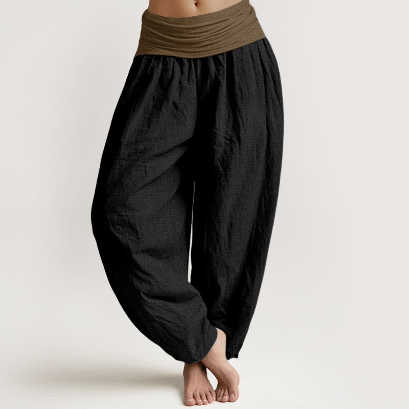 Pantaloni harem da donna in cotone con elastico in vita, colore nero, verde e marrone chiaro, Buddha Stones - Nero - US16, UK/AU20, EU48 (3XL) - image 0