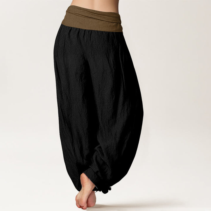 Pantaloni harem da donna in cotone con elastico in vita, colore nero, verde e marrone chiaro, Buddha Stones - image 1