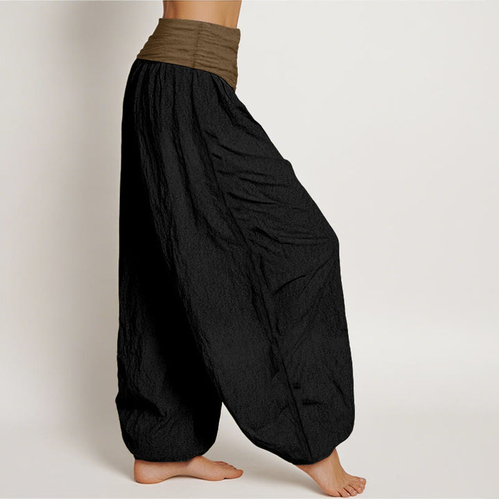 Pantaloni harem da donna in cotone con elastico in vita, colore nero, verde e marrone chiaro, Buddha Stones - image 2