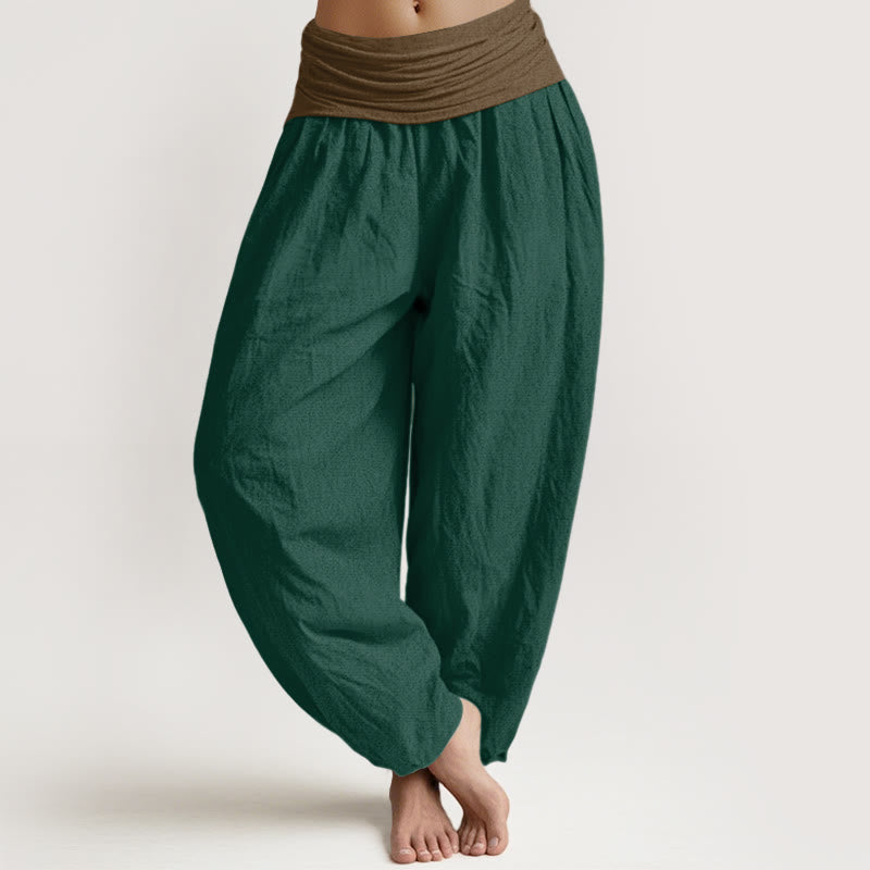Pantaloni harem da donna in cotone con elastico in vita, colore nero, verde e marrone chiaro, Buddha Stones - Verde scuro - US16, UK/AU20, EU48 (3XL) - image 5