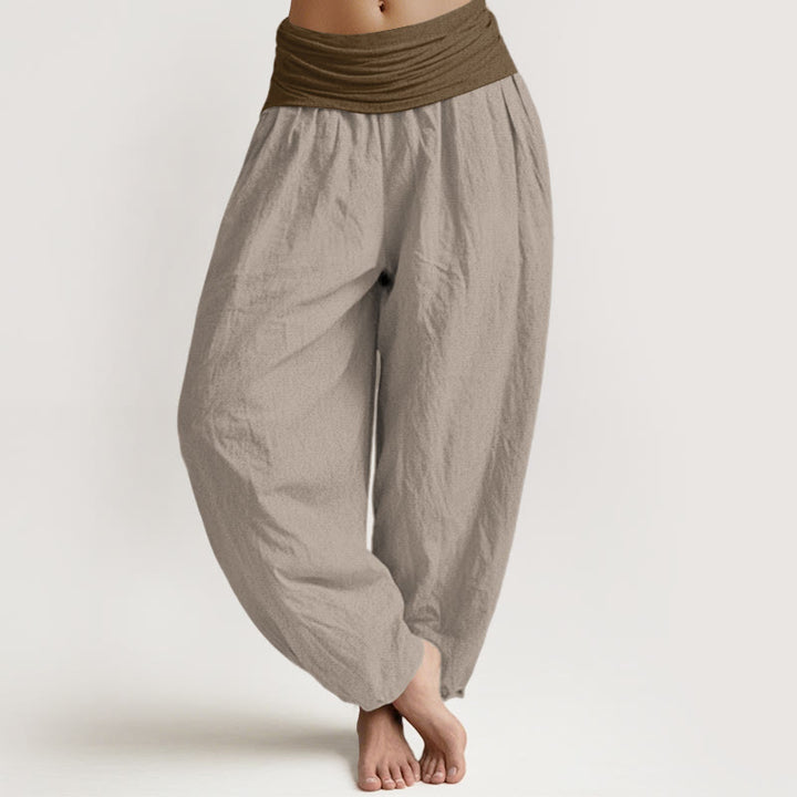 Pantaloni harem da donna in cotone con elastico in vita, colore nero, verde e marrone chiaro, Buddha Stones - Tan - US16, UK/AU20, EU48 (3XL) - image 8
