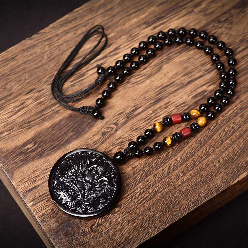 Collana con ciondolo di trasformazione e realizzazione Buddha Stones Dragon Black Obsidian - image 1