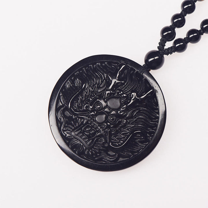 Collana con ciondolo di trasformazione e realizzazione Buddha Stones Dragon Black Obsidian - image 4