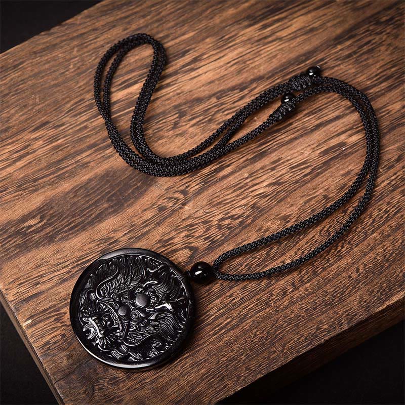 Collana con ciondolo di trasformazione e realizzazione Buddha Stones Dragon Black Obsidian - image 8