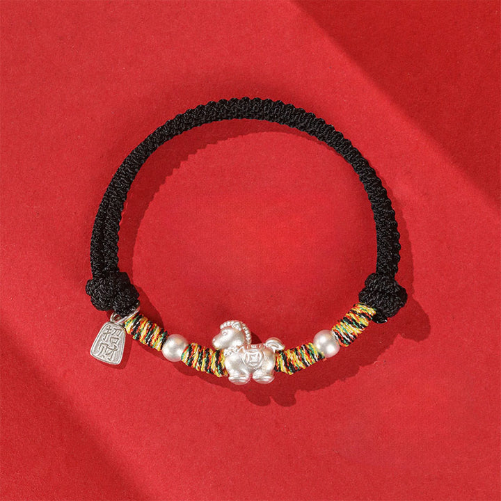Braccialetto in corda realizzato a mano con Buddha Stones in argento sterling 999, anno del cavallo, libertà - Corda nera (circonferenza del polso: 14-21 cm) - image 16