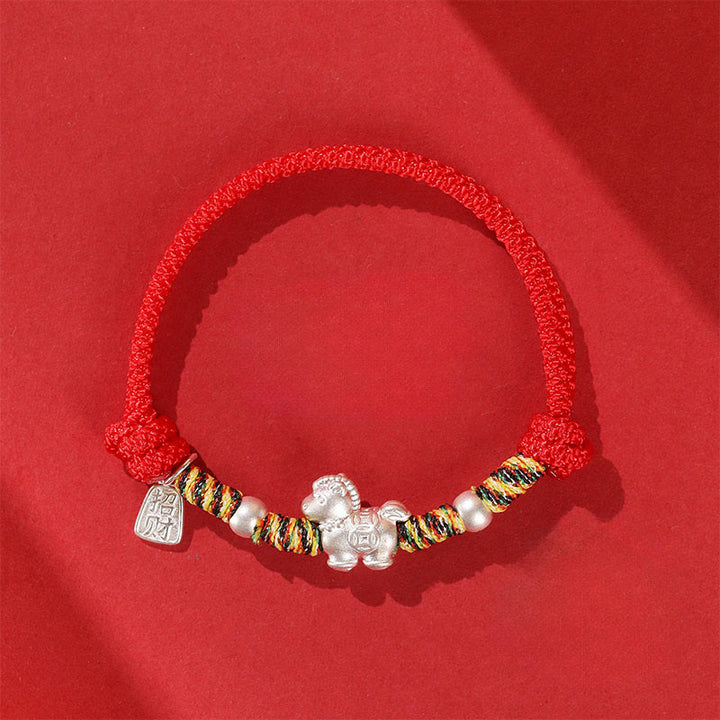 Braccialetto in corda realizzato a mano con Buddha Stones in argento sterling 999, anno del cavallo, libertà - Corda rossa (circonferenza del polso: 14-21 cm) - image 0