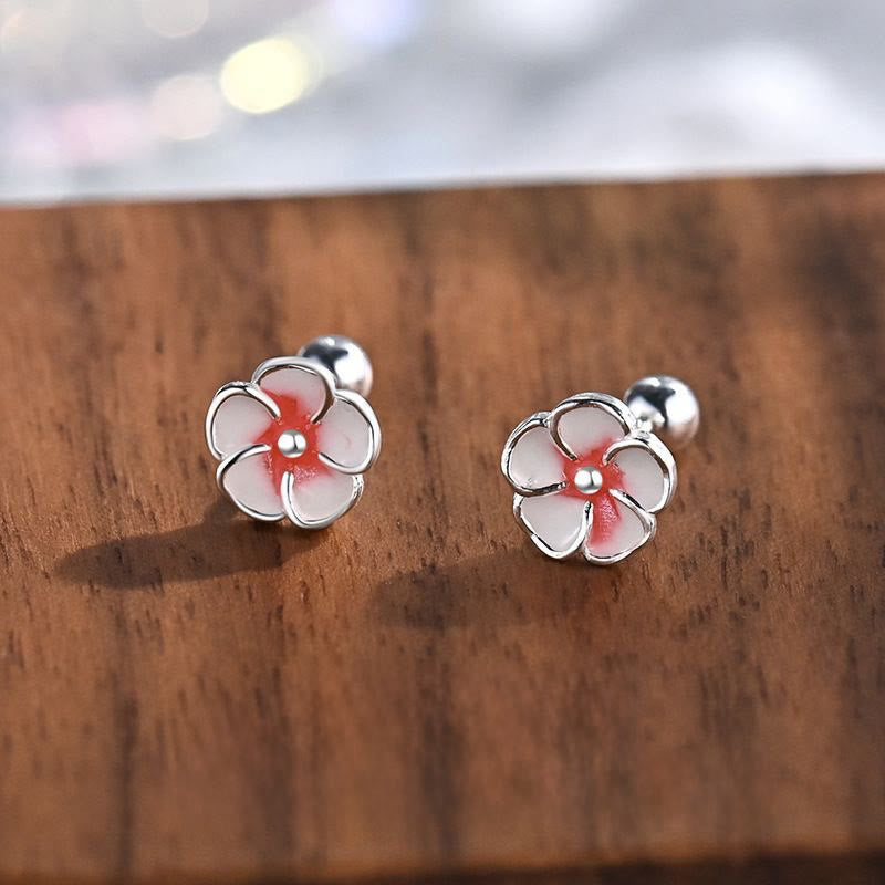 Orecchini Buddha Stones in argento sterling 999 con fiori di pesco e benedizione - Orecchini in argento (perni in argento sterling 925) - image 0