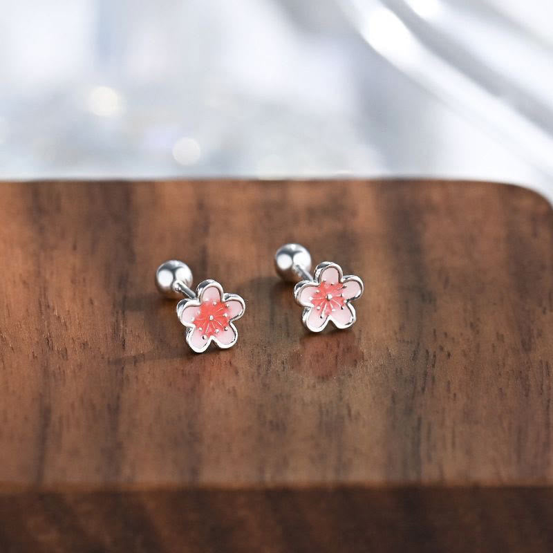 Orecchini Buddha Stones in argento sterling 999 con fiori di pesco e benedizione - image 1