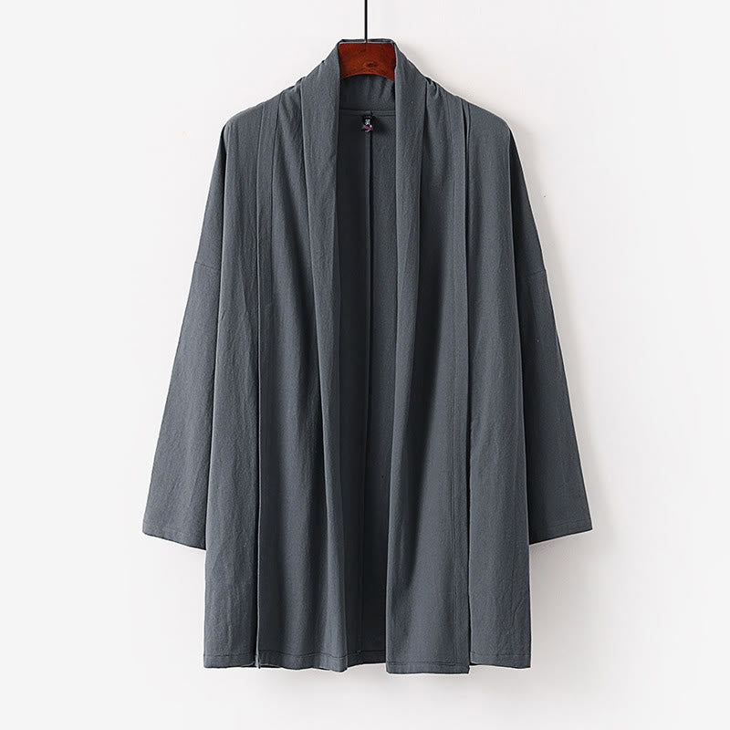 Kimono da uomo Buddha Stones, primavera-autunno, tinta unita, manica lunga, lunghezza media, aperto sul davanti - Grigio scuro - US/UK/AU54, EU64 (9XL) - image 0