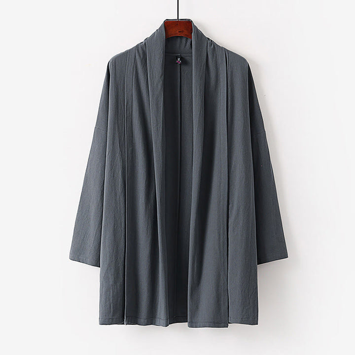 Kimono da uomo Buddha Stones, primavera-autunno, tinta unita, manica lunga, lunghezza media, aperto sul davanti - Grigio scuro - US/UK/AU54, EU64 (9XL) - image 0