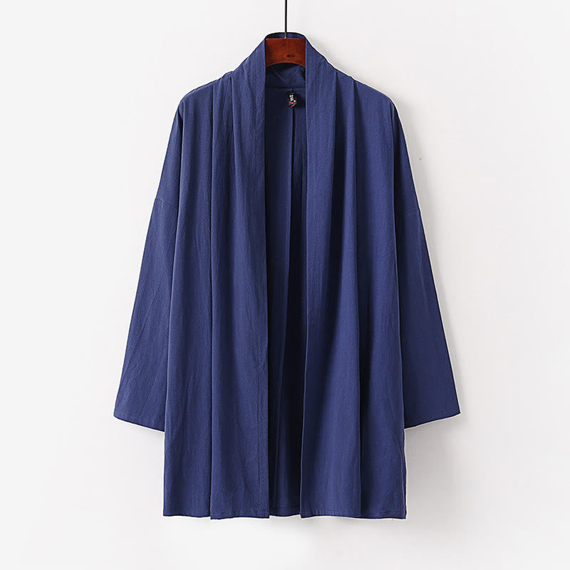 Kimono da uomo Buddha Stones, primavera-autunno, tinta unita, manica lunga, lunghezza media, aperto sul davanti - SteelBlue - US/UK/AU54, EU64 (9XL) - image 8