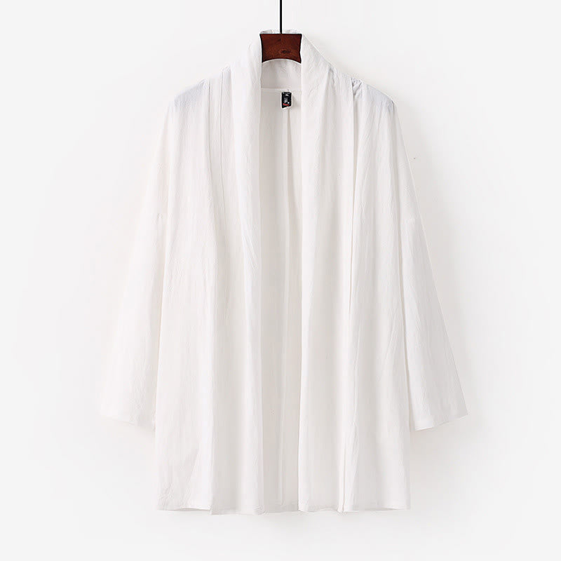 Kimono da uomo Buddha Stones, primavera-autunno, tinta unita, manica lunga, lunghezza media, aperto sul davanti - Bianco - US/UK/AU54, EU64 (9XL) - image 9