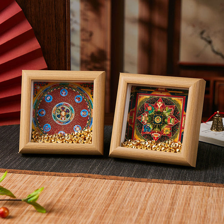 Ornamento per la casa, cornice per foto in lingotto dorato Thangka, Buddha Stones tibetane Om Mani Padme Hum - image 11