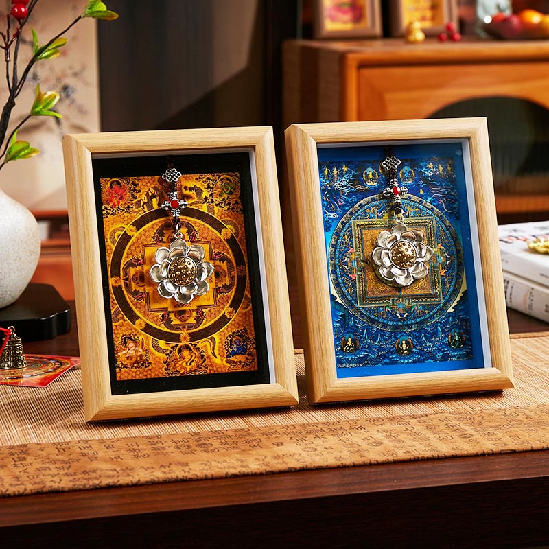 Ornamento per la casa, cornice per foto Thangka in lingotto dorato Buddha Stones Lotus - image 8